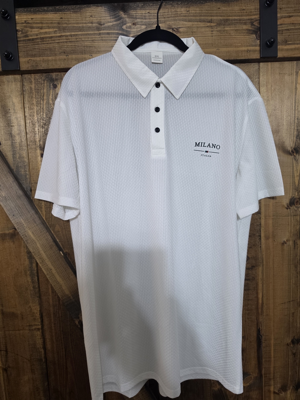 Milano Men's White Short-Sleeve Polo with Contrast Buttons